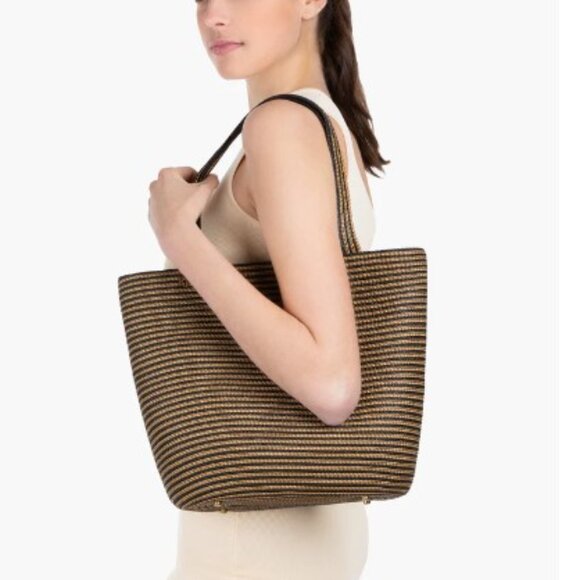 EUC Eric Javits Natural Black Striped Squishee Tote - Picture 5 of 11